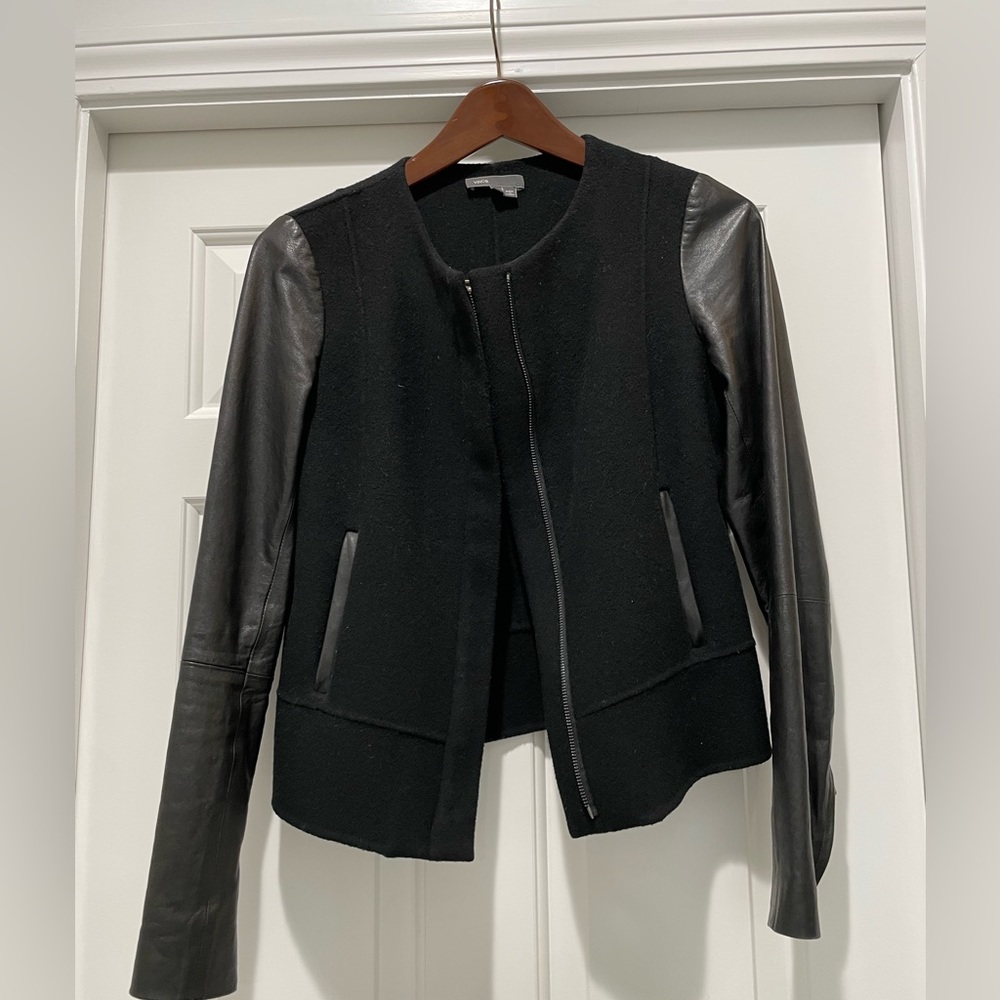 Vince wool coat with leather sleeves